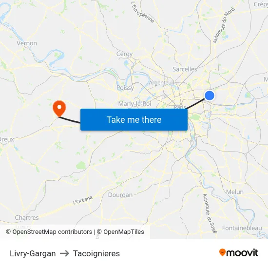 Livry-Gargan to Tacoignieres map