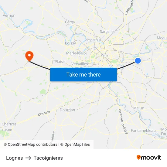 Lognes to Tacoignieres map