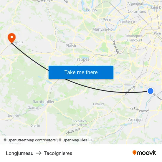 Longjumeau to Tacoignieres map