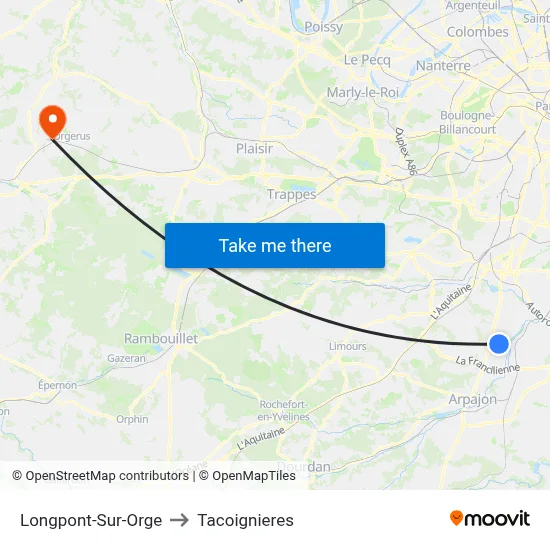 Longpont-Sur-Orge to Tacoignieres map