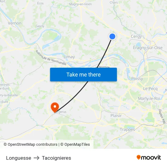 Longuesse to Tacoignieres map