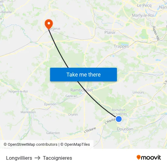 Longvilliers to Tacoignieres map