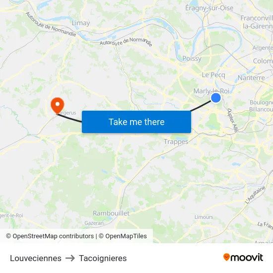 Louveciennes to Tacoignieres map