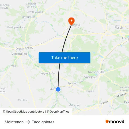 Maintenon to Tacoignieres map