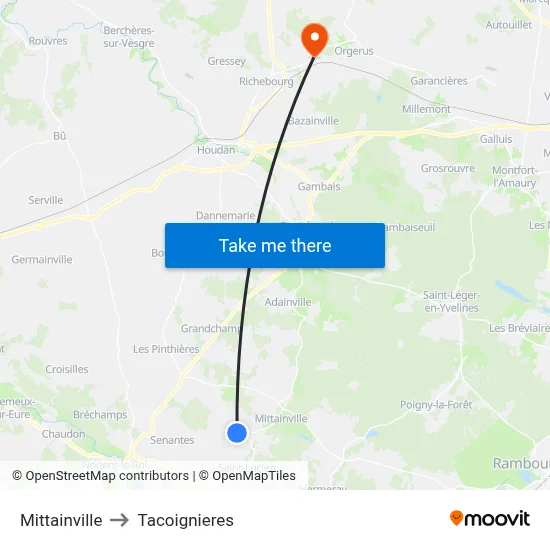 Mittainville to Tacoignieres map
