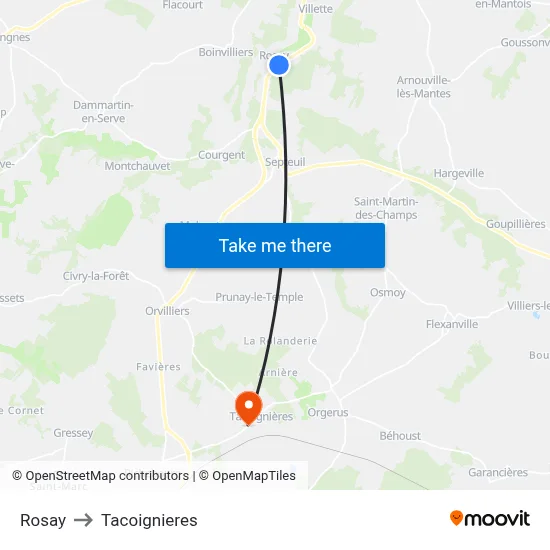 Rosay to Tacoignieres map