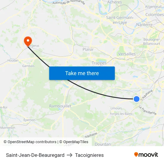 Saint-Jean-De-Beauregard to Tacoignieres map
