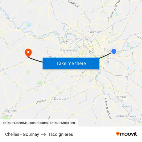 Chelles - Gournay to Tacoignieres map
