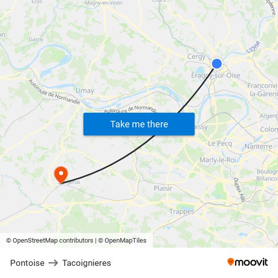 Pontoise to Tacoignieres map