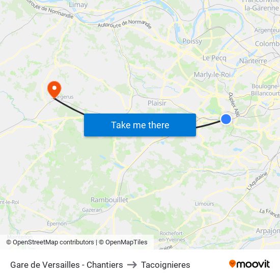 Gare de Versailles - Chantiers to Tacoignieres map