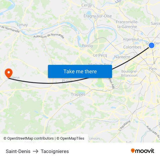 Saint-Denis to Tacoignieres map