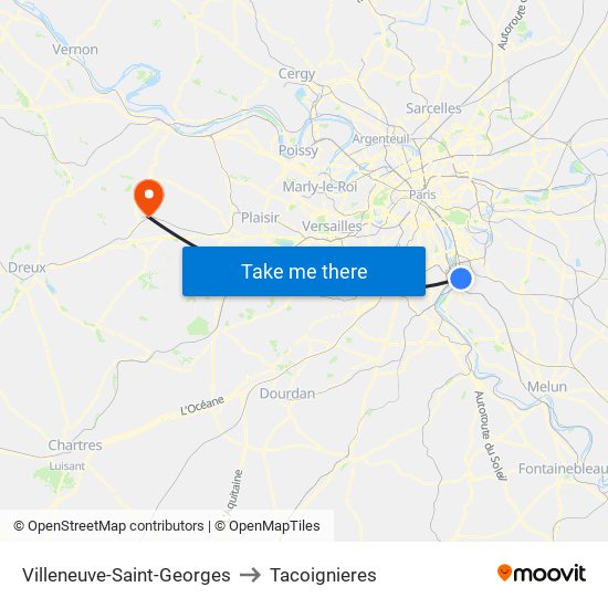 Villeneuve-Saint-Georges to Tacoignieres map