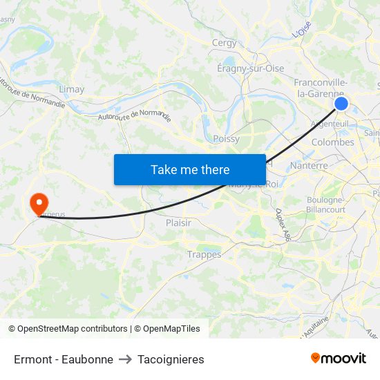 Ermont - Eaubonne to Tacoignieres map