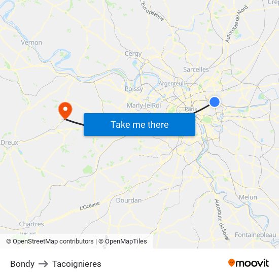 Bondy to Tacoignieres map