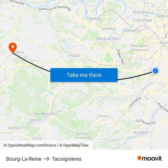 Bourg-La-Reine to Tacoignieres map