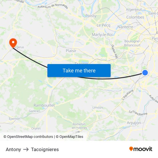Antony to Tacoignieres map