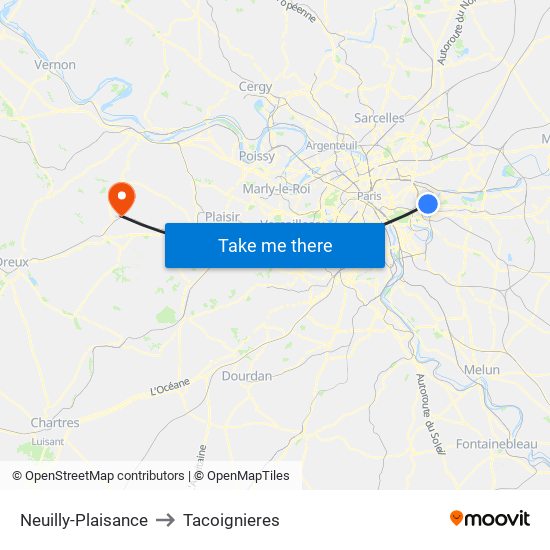 Neuilly-Plaisance to Tacoignieres map