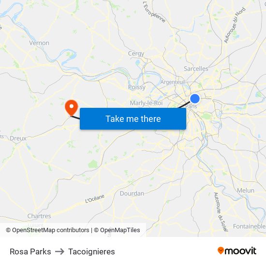 Rosa Parks to Tacoignieres map