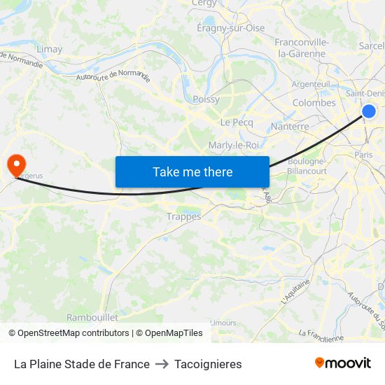 La Plaine Stade de France to Tacoignieres map