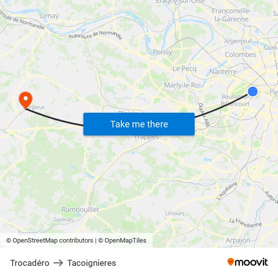 Trocadéro to Tacoignieres map