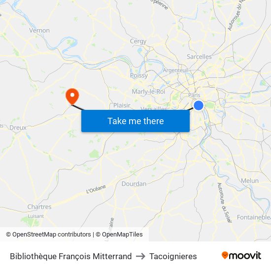 Bibliothèque François Mitterrand to Tacoignieres map