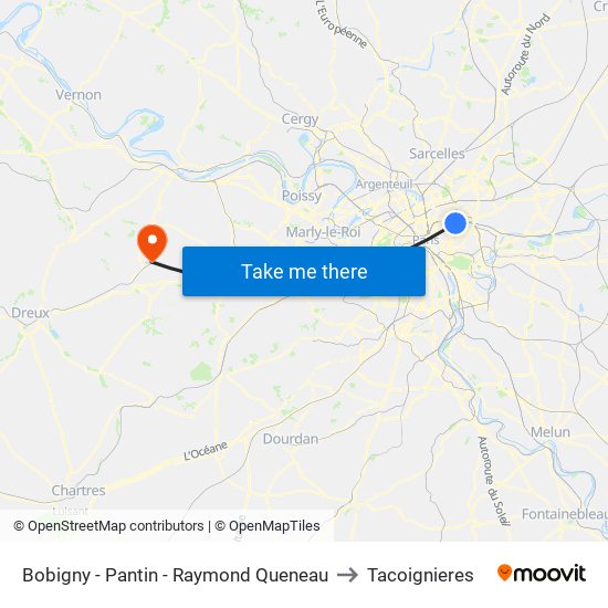 Bobigny - Pantin - Raymond Queneau to Tacoignieres map