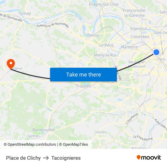 Place de Clichy to Tacoignieres map