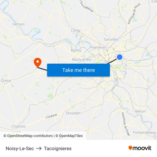 Noisy-Le-Sec to Tacoignieres map