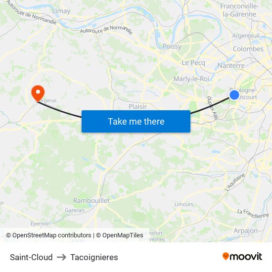 Saint-Cloud to Tacoignieres map