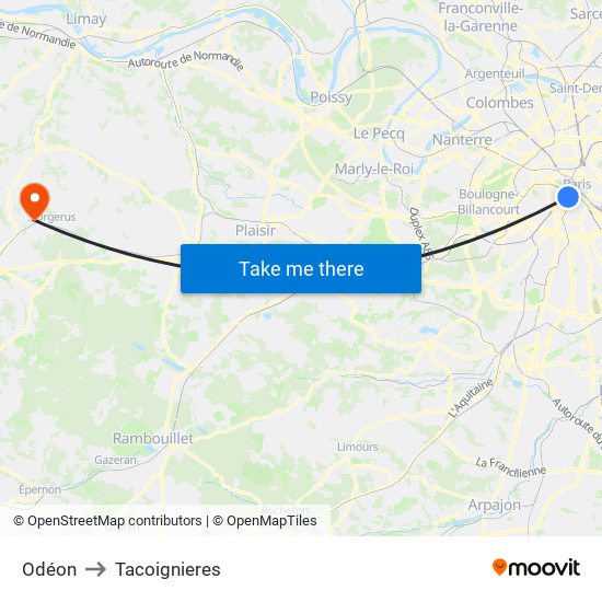 Odéon to Tacoignieres map