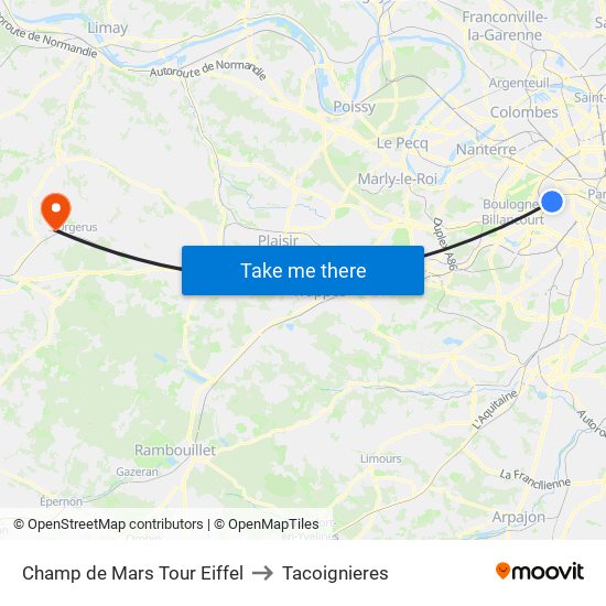 Champ de Mars Tour Eiffel to Tacoignieres map