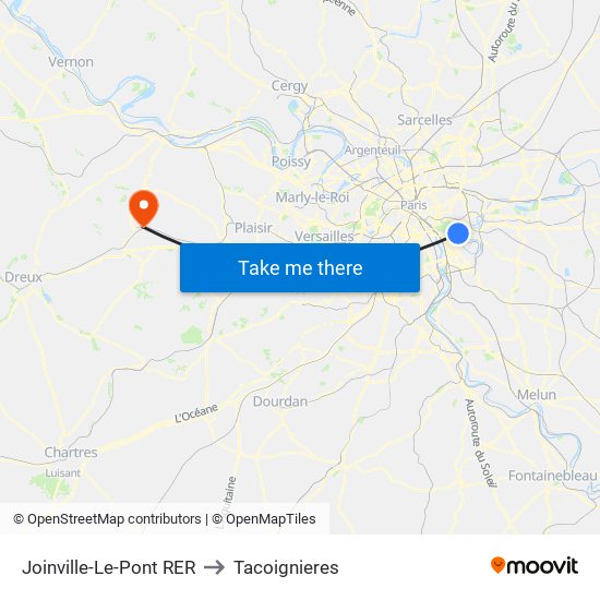 Joinville-Le-Pont RER to Tacoignieres map