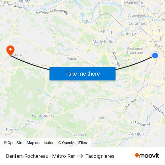 Denfert-Rochereau - Métro-Rer to Tacoignieres map