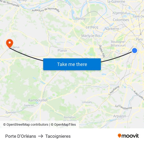Porte D'Orléans to Tacoignieres map