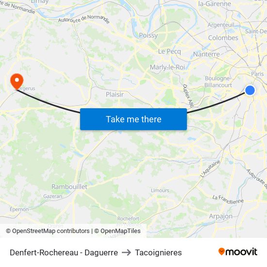 Denfert-Rochereau - Daguerre to Tacoignieres map