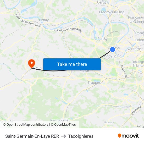 Saint-Germain-En-Laye RER to Tacoignieres map