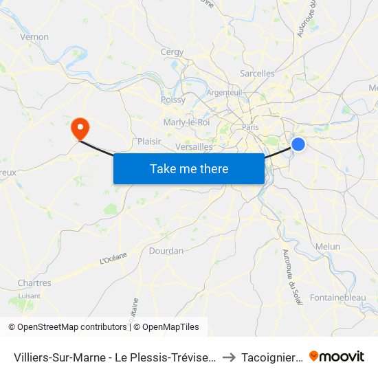 Villiers-Sur-Marne - Le Plessis-Trévise RER to Tacoignieres map