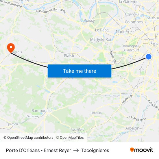 Porte D'Orléans - Ernest Reyer to Tacoignieres map