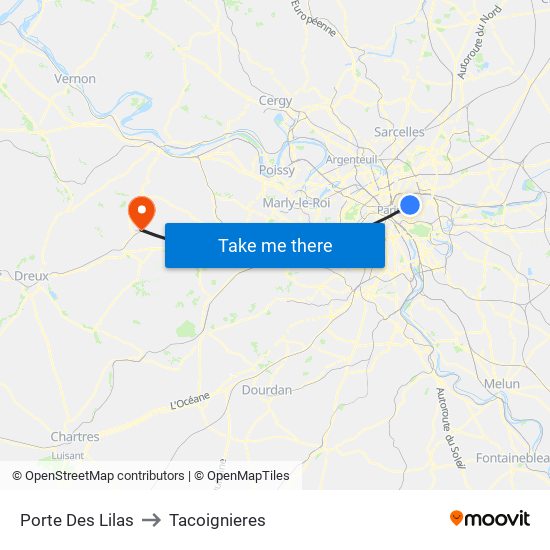 Porte Des Lilas to Tacoignieres map