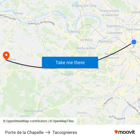 Porte de la Chapelle to Tacoignieres map