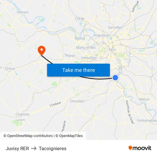 Juvisy RER to Tacoignieres map