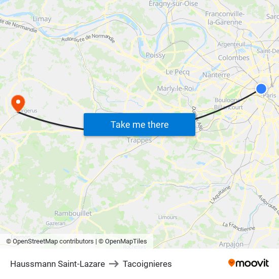 Haussmann Saint-Lazare to Tacoignieres map