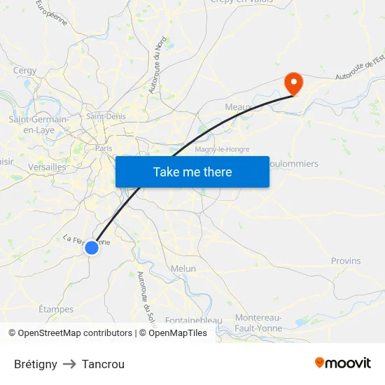 Brétigny to Tancrou map