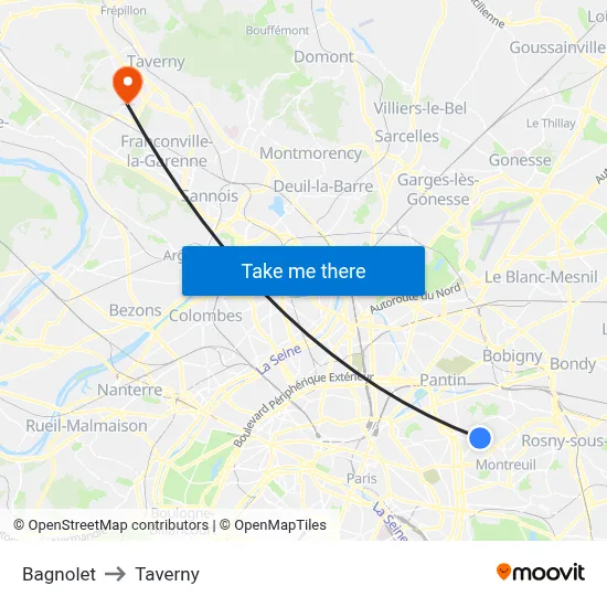Bagnolet to Taverny map