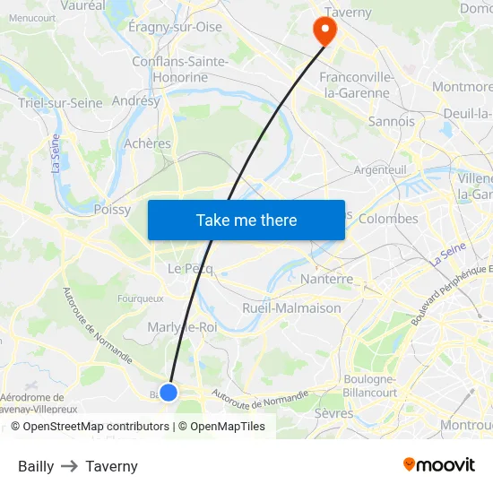 Bailly to Taverny map