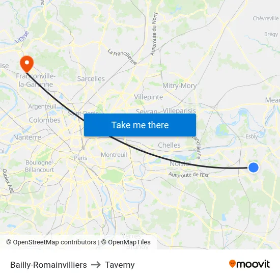 Bailly-Romainvilliers to Taverny map