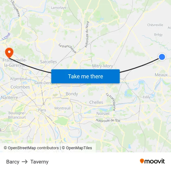 Barcy to Taverny map