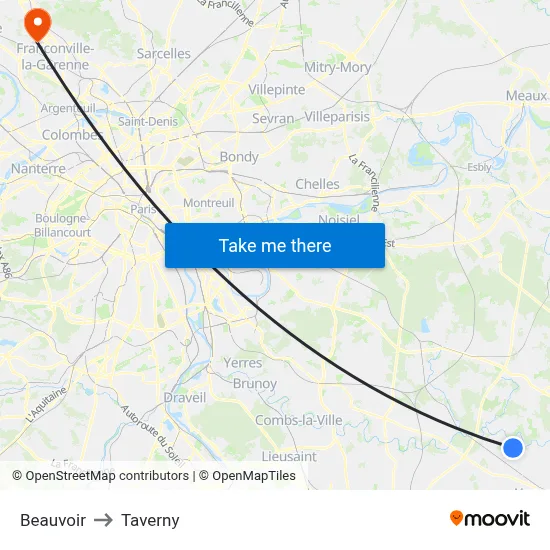Beauvoir to Taverny map