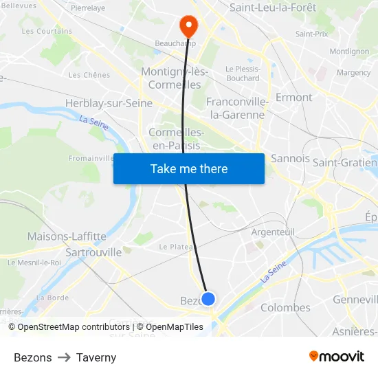 Bezons to Taverny map