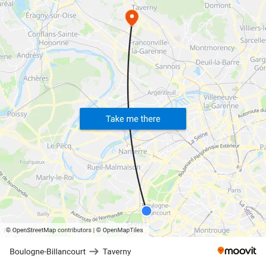 Boulogne-Billancourt to Taverny map